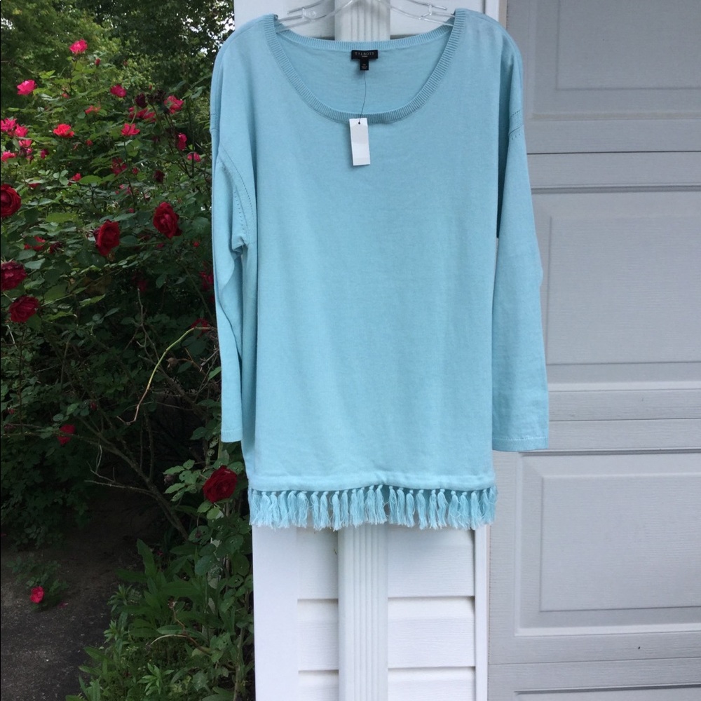 NWT Talbots Cute Light Blue Tassel Hem Sweater - Picture 5 of 6